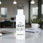 Chaos Coordinator Black Typography Personalized Stainless Steel Water Bottle<br><div class="desc">Chaos Coordinator Black Typography Personalized Water Bottle features a simple design of the text "chaos coordinator" in a fun black calligraphy script with your personalized name below. Personalize by editing the text in the text box provided. Perfect for that busy mom, teacher, sports team manager or work boss. Designed by...</div>