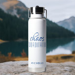 Chaos Coordinator Blue Calligraphy Script Name Water Bottle<br><div class="desc">Chaos Coordinator Blue Calligraphy Script Name Insulated Water Bottle features a simple design of the text "chaos coordinator" in a fun blue calligraphy script with your personalized name below. Perfect gift for birthday, Christmas, Mother's Day, teacher appreciation for that busy mom, teacher, sports team manager or work boss. Designed by...</div>