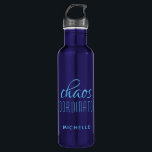 Chaos Coordinator Blue Typography Custom Name Stainless Steel Water Bottle<br><div class="desc">Chaos Coordinator Red Typography Personalized Water Bottle features a simple design of the text "chaos coordinator" in a fun red  calligraphy script with your personalized name below. Personalize by editing the text in the text box provided. Perfect for that busy mom,  teacher,  sports team manager or work boss</div>