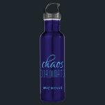 Chaos Coordinator Blue Typography Custom Name Stainless Steel Water Bottle<br><div class="desc">Chaos Coordinator Red Typography Personalized Water Bottle features a simple design of the text "chaos coordinator" in a fun red  calligraphy script with your personalized name below. Personalize by editing the text in the text box provided. Perfect for that busy mom,  teacher,  sports team manager or work boss</div>