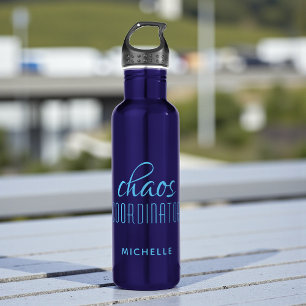 Chaos Coordinator Blue Typography Custom Name Stainless Steel Water Bottle