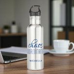 Chaos Coordinator Blue Typography Personalized  Stainless Steel Water Bottle<br><div class="desc">Chaos Coordinator Blue Typography Personalized Water Bottle features a simple design of the text "chaos coordinator" in a fun blue calligraphy script with your personalized name below. Personalize by editing the text in the text box provided. Perfect for that busy mom,  teacher,  sports team manager or work boss</div>