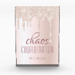 Chaos Coordinator Chic Girly Glitter Personalized Acrylic Award<br><div class="desc">Chaos Coordinator Chic Girly Glitter Personalized Awards features the text "chaos coordinator" in elegant script on a chic soft pink glitter drip background. Perfect for that busy mom,  teacher,  sports team manager or work boss. Designed by ©Evco Studio www.zazzle.com/store/evcostudio</div>
