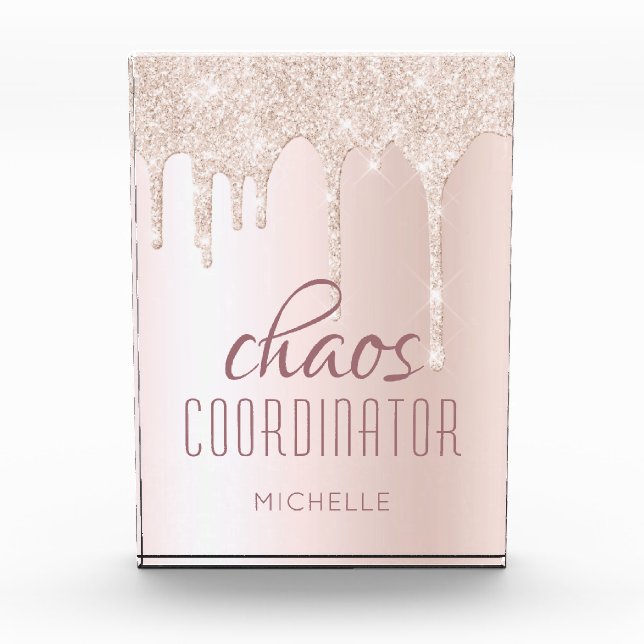 Chaos Coordinator Chic Girly Glitter Personalized Acrylic Award (Front)