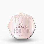 Chaos Coordinator Chic Girly Glitter Personalized Acrylic Award<br><div class="desc">Chaos Coordinator Chic Girly Glitter Personalized Awards features the text "chaos coordinator" in elegant script on a chic soft pink glitter drip background. Perfect for that busy mom,  teacher,  sports team manager or work boss. Designed by ©Evco Studio www.zazzle.com/store/evcostudio</div>