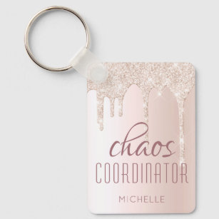 Chaos Coordinator Chic Girly Glitter Personalized Keychain