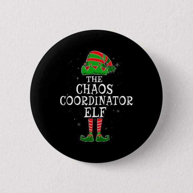 Chaos Coordinator Elf Group Matching Family Christ Button (Front)