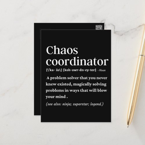 Chaos Coordinator Funny Definition Postcard