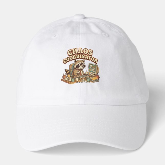 Chaos Coordinator Funny Overworked Raccoon Hat (Front)