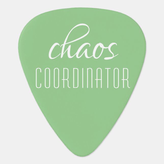 Chaos Coordinator Green Typographic Text Guitar Pick (Front)