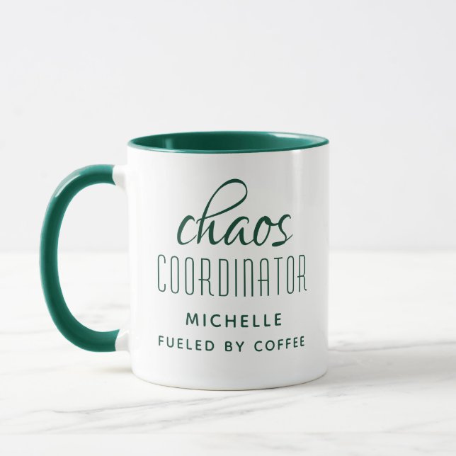Chaos Coordinator Green Typography Personalized Mug (Left)