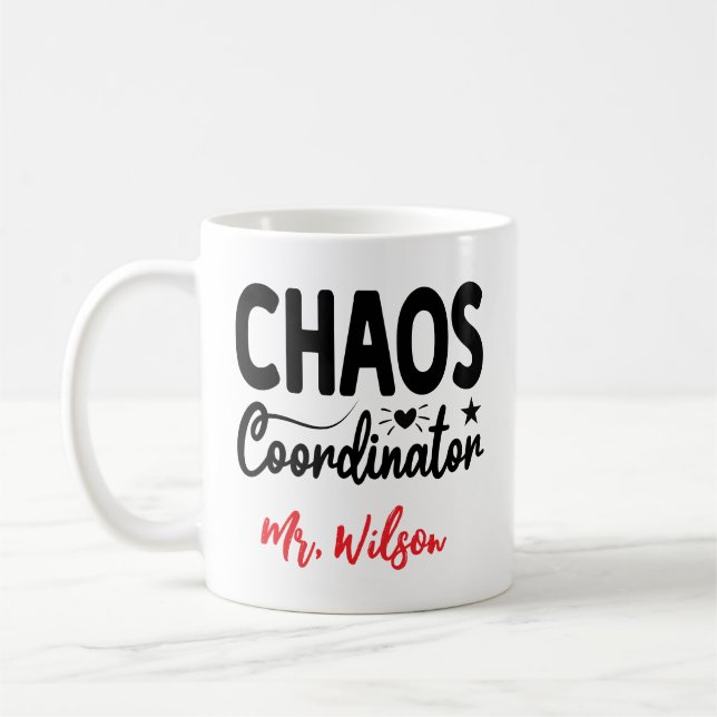 Chaos Coordinator Notebook – Funny Teacher Quote Coffee Mug (Left)