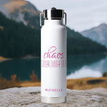 Chaos Coordinator Pink Calligraphy Script Name Water Bottle<br><div class="desc">Chaos Coordinator Pink Calligraphy Script Name Insulated Water Bottle features a simple design of the text "chaos coordinator" in a fun pink calligraphy script with your personalized name below. Perfect gift for birthday, Christmas, Mother's Day, teacher appreciation for that busy mom, teacher, sports team manager or work boss. Designed by...</div>