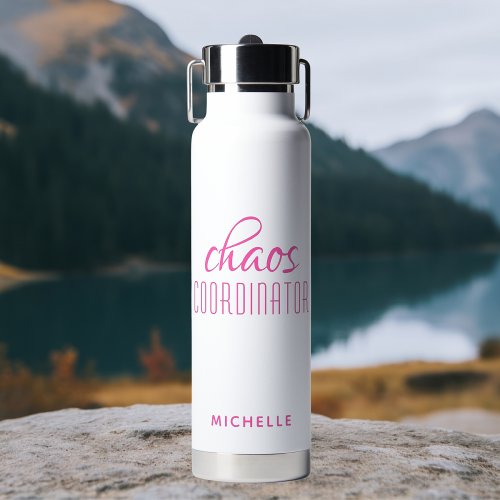 Chaos Coordinator Pink Calligraphy Script Name Water Bottle