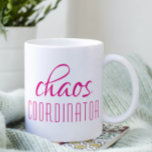 Chaos Coordinator Pink Script Coffee Mug<br><div class="desc">Chaos Coordinator Pink Script Coffee Mug is a simple design of "chaos coordinator" in a fun pink typographic text. Perfect for that busy mom,  dad,  coach,  teacher,  sports team manager or work boss. Designed by ©Evco Studio www.zazzle.com/store/evcostudio</div>