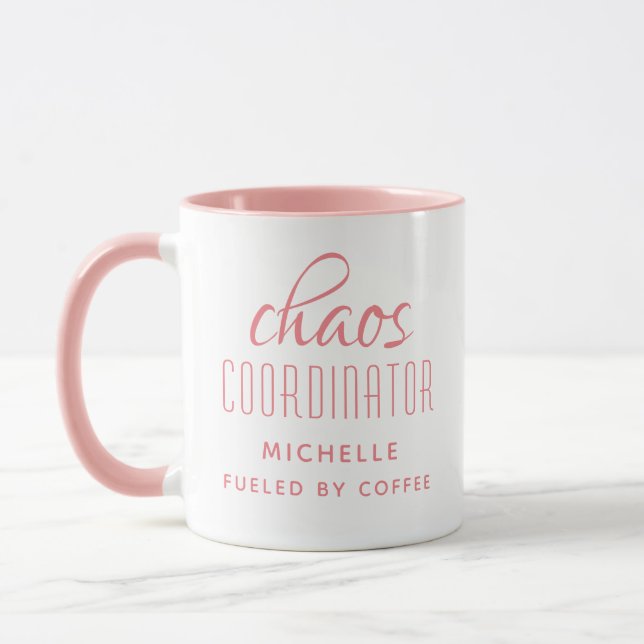 Chaos Coordinator Pink Typography Personalized Mug (Left)