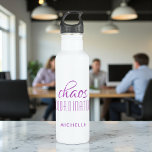 Chaos Coordinator Purple Typography Personalized Stainless Steel Water Bottle<br><div class="desc">Chaos Coordinator Purple Typography Personalized Water Bottle features a simple design of the text "chaos coordinator" in a fun purple  calligraphy script with your personalized name below. Personalize by editing the text in the text box provided. Perfect for that busy mom,  teacher,  sports team manager or work boss</div>