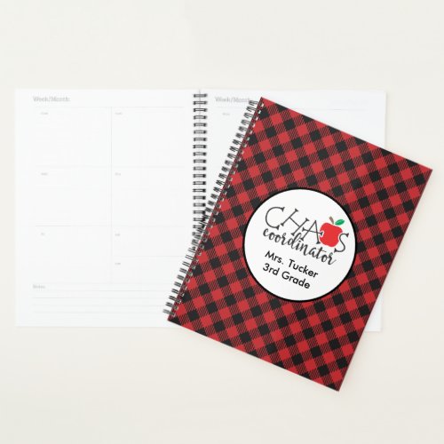 Chaos Coordinator Red Black Buffalo Plaid Teacher Planner