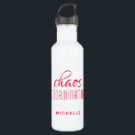 Chaos Coordinator Red Typography Custom Name Stainless Steel Water Bottle<br><div class="desc">Chaos Coordinator Red Typography Personalized Water Bottle features a simple design of the text "chaos coordinator" in a fun red  calligraphy script with your personalized name below. Personalize by editing the text in the text box provided. Perfect for that busy mom,  teacher,  sports team manager or work boss</div>