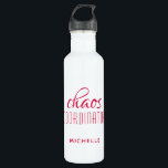Chaos Coordinator Red Typography Custom Name Stainless Steel Water Bottle<br><div class="desc">Chaos Coordinator Red Typography Personalized Water Bottle features a simple design of the text "chaos coordinator" in a fun red  calligraphy script with your personalized name below. Personalize by editing the text in the text box provided. Perfect for that busy mom,  teacher,  sports team manager or work boss</div>