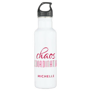 Chaos Coordinator Red Typography Custom Name Stainless Steel Water Bottle