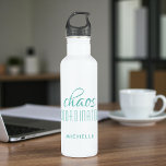 Chaos Coordinator Turquoise Typography Custom Name Stainless Steel Water Bottle<br><div class="desc">Chaos Coordinator Turquoise Typography Personalized Water Bottle features a simple design of the text "chaos coordinator" in a fun turquoise  calligraphy script with your personalized name below. Personalize by editing the text in the text box provided. Perfect for that busy mom,  teacher,  sports team manager or work boss</div>