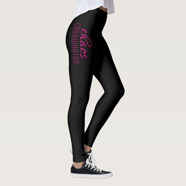 Chaos Coordinator Typographic Black Hot Pink Leggings (Right)