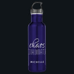 Chaos Coordinator White Typography Personalized Stainless Steel Water Bottle<br><div class="desc">Chaos Coordinator White Typography Personalized Water Bottle features a simple design of the text "chaos coordinator" in a fun white calligraphy script with your personalized name below. Personalize by editing the text in the text box provided. Perfect for that busy mom,  teacher,  sports team manager or work boss</div>