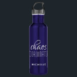 Chaos Coordinator White Typography Personalized Stainless Steel Water Bottle<br><div class="desc">Chaos Coordinator White Typography Personalized Water Bottle features a simple design of the text "chaos coordinator" in a fun white calligraphy script with your personalized name below. Personalize by editing the text in the text box provided. Perfect for that busy mom,  teacher,  sports team manager or work boss</div>