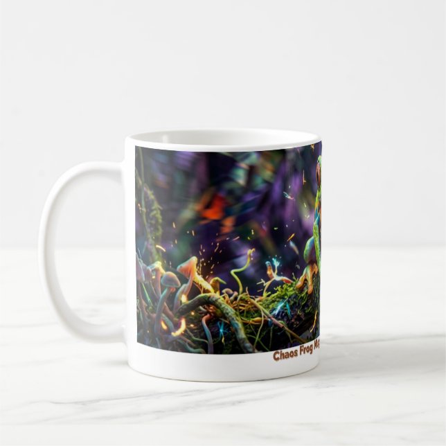 Chaos Frog Mug – Running on Chaos Funny Coffee Cup (Left)