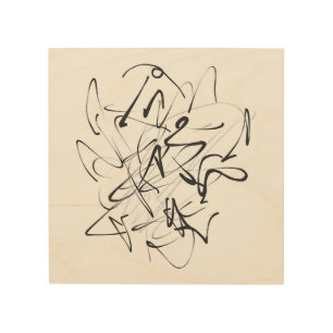 Chaos in Ink – Expressive Line Abstraction Wood Wall Art