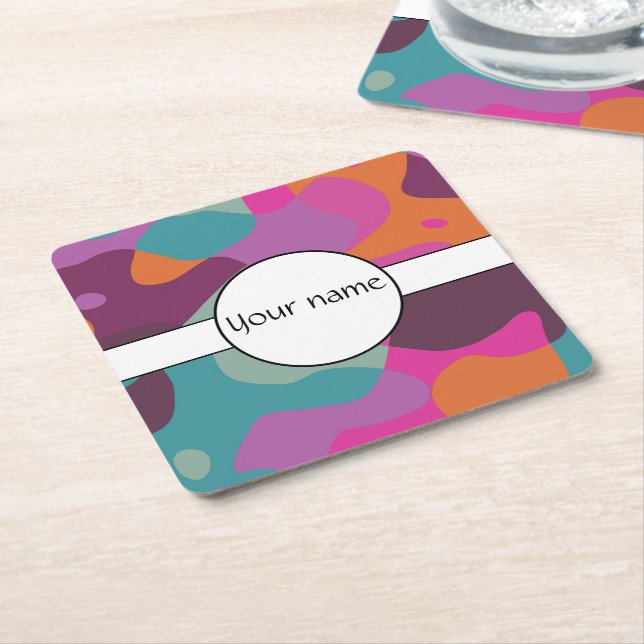 Chaos in retro colors square paper coaster (Angled)