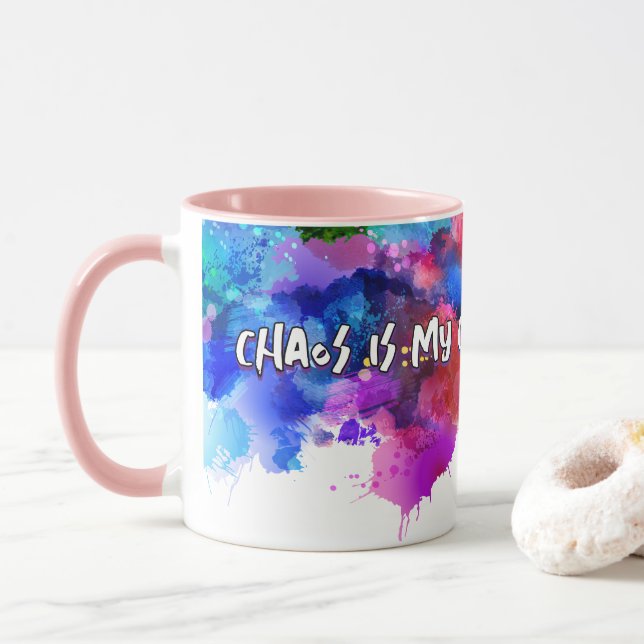 Chaos Is My Comfort Zone – Abstract Art Tee Mug (With Donut)