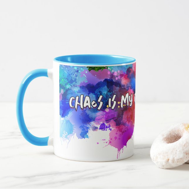 Chaos Is My Comfort Zone – Abstract Art Tee Mug (With Donut)