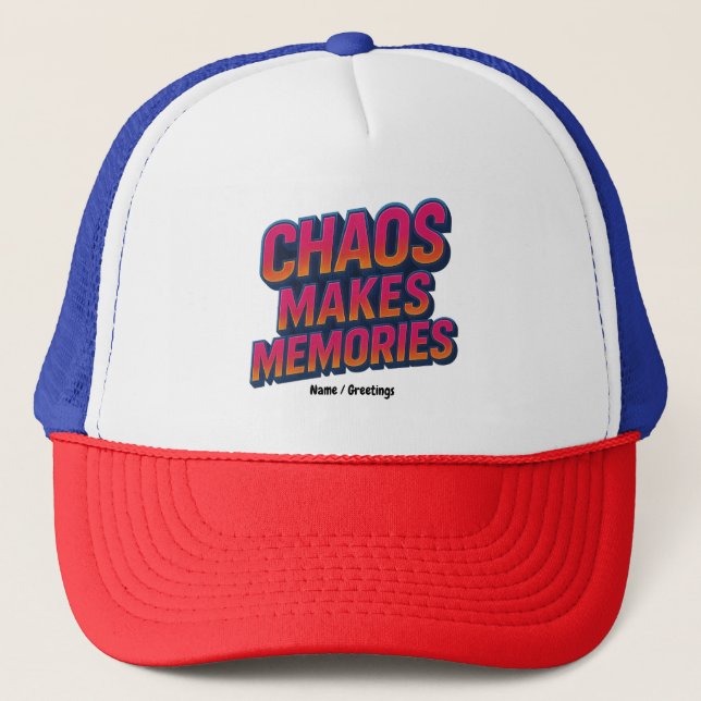 Chaos Makes Memories Retro Synthwave Design Funny  Trucker Hat (Front)