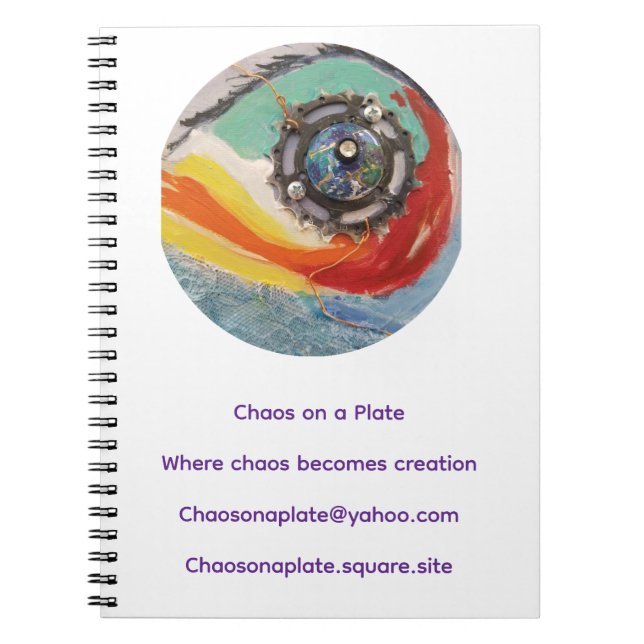 Chaos on a Plate Spiral Notebook – Swirl Gear  (Front)