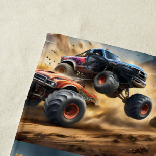 Chaos on Wheels: Monster Truck Smash Derby Beach Towel
