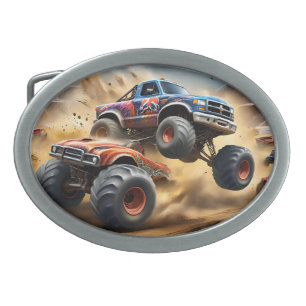 Chaos on Wheels: Monster Truck Smash Derby Belt Buckle