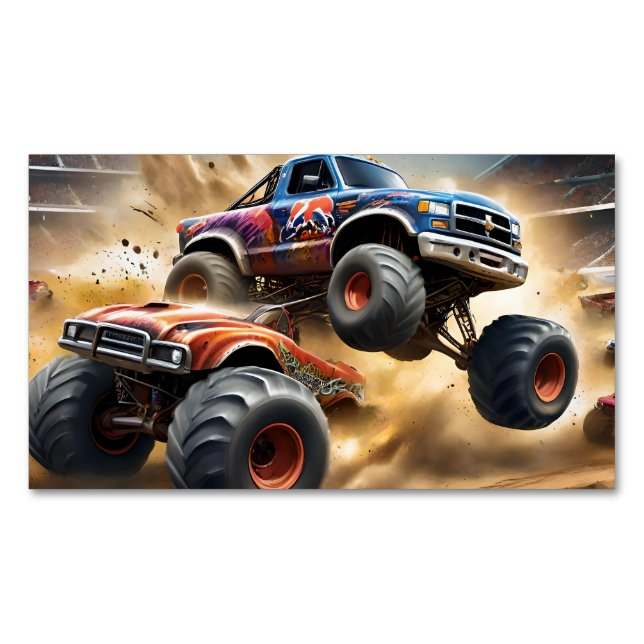 Chaos on Wheels: Monster Truck Smash Derby Business Card Magnet (Front)
