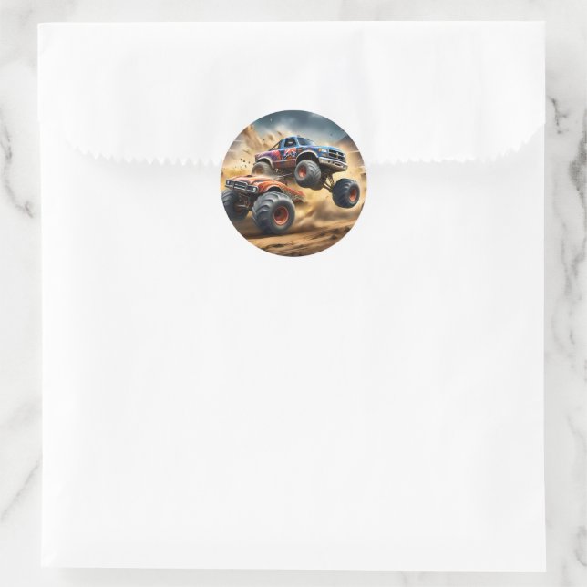 Chaos on Wheels: Monster Truck Smash Derby Classic Round Sticker (Bag)