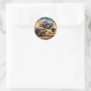 Chaos on Wheels: Monster Truck Smash Derby Classic Round Sticker