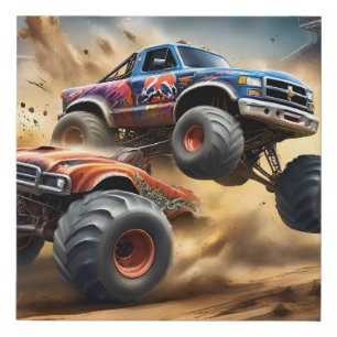 Chaos on Wheels: Monster Truck Smash Derby Faux Canvas Print