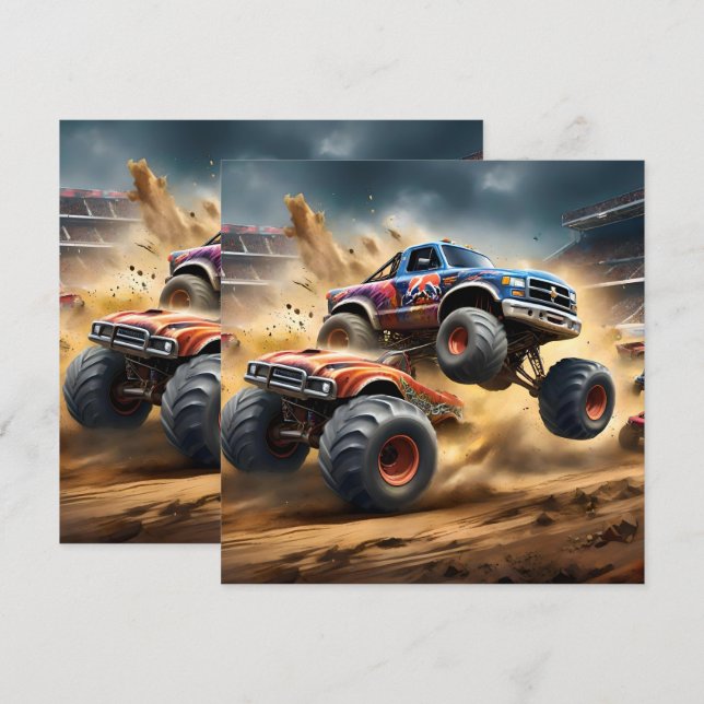 Chaos on Wheels: Monster Truck Smash Derby Invitation (Front/Back)