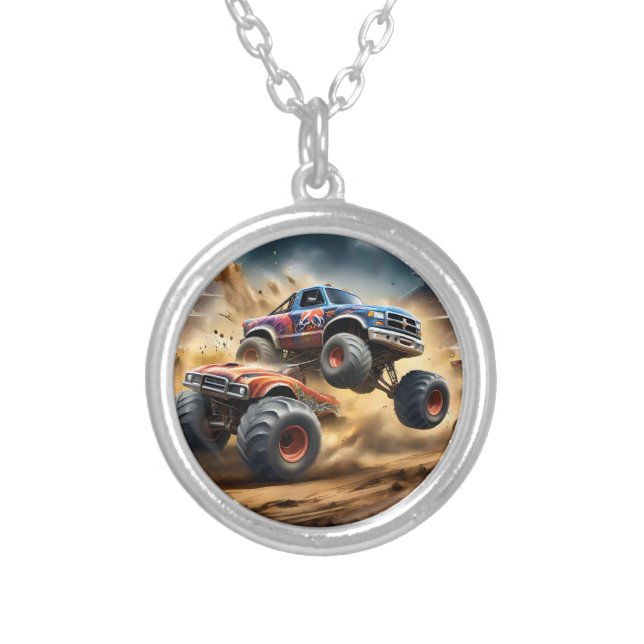 Chaos on Wheels: Monster Truck Smash Derby, Silver Plated Necklace (Front)