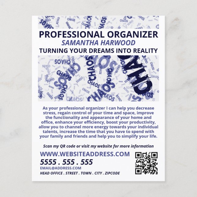 Chaos Slogan Design, Professional Organizer Flyer (Front)