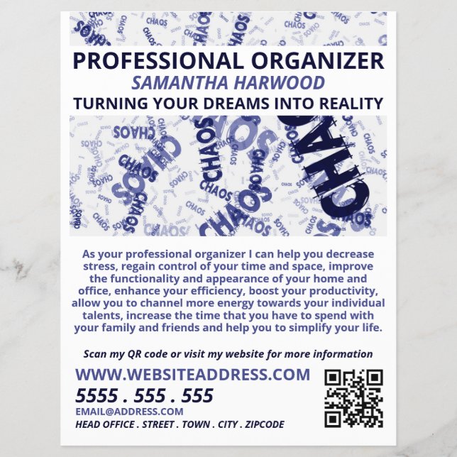 Chaos Slogan Design, Professional Organizer Flyer (Front)