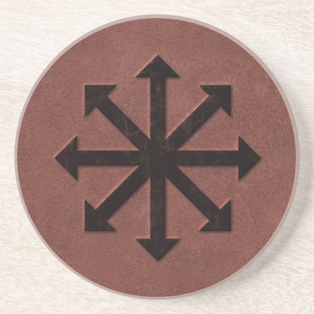 Chaosphere - Occult Magick Symbol on Red Leather Sandstone Coaster (Front)
