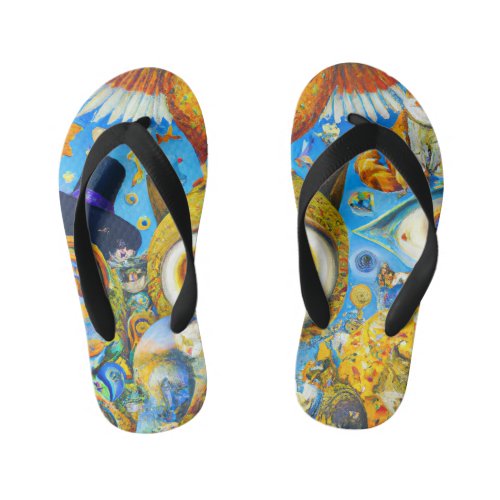 Chaotic and Colorful Fantasy Creatures Dall_E Art Kids Flip Flops