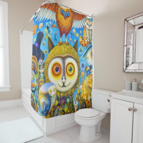 Chaotic and Colorful Fantasy Creatures Dall_E Art Shower Curtain