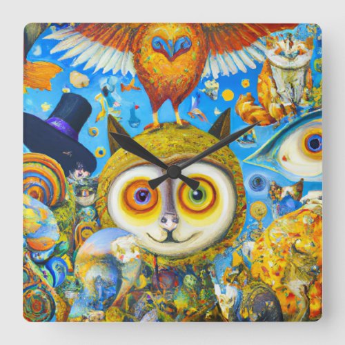 Chaotic and Colorful Fantasy Creatures Dall_E Art Square Wall Clock